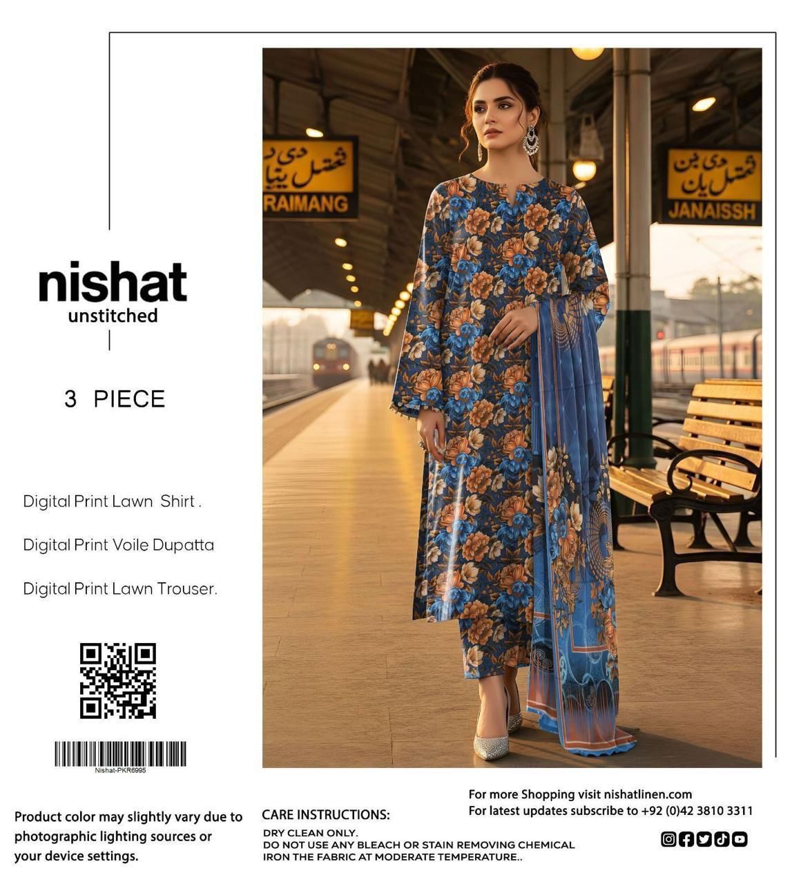 Nishat Inspired 3 Piece Unstitched Lawn Suit for Women