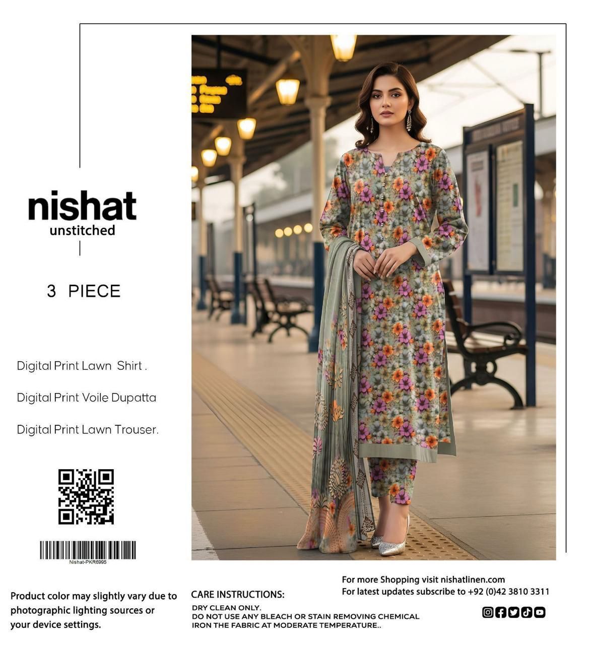 Nishat Inspired 3 Piece Unstitched Lawn Suit for Women