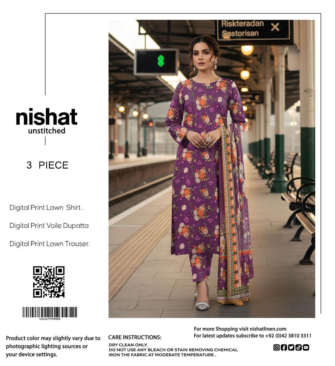 Nishat Inspired 3 Piece Unstitched Lawn Suit for Women