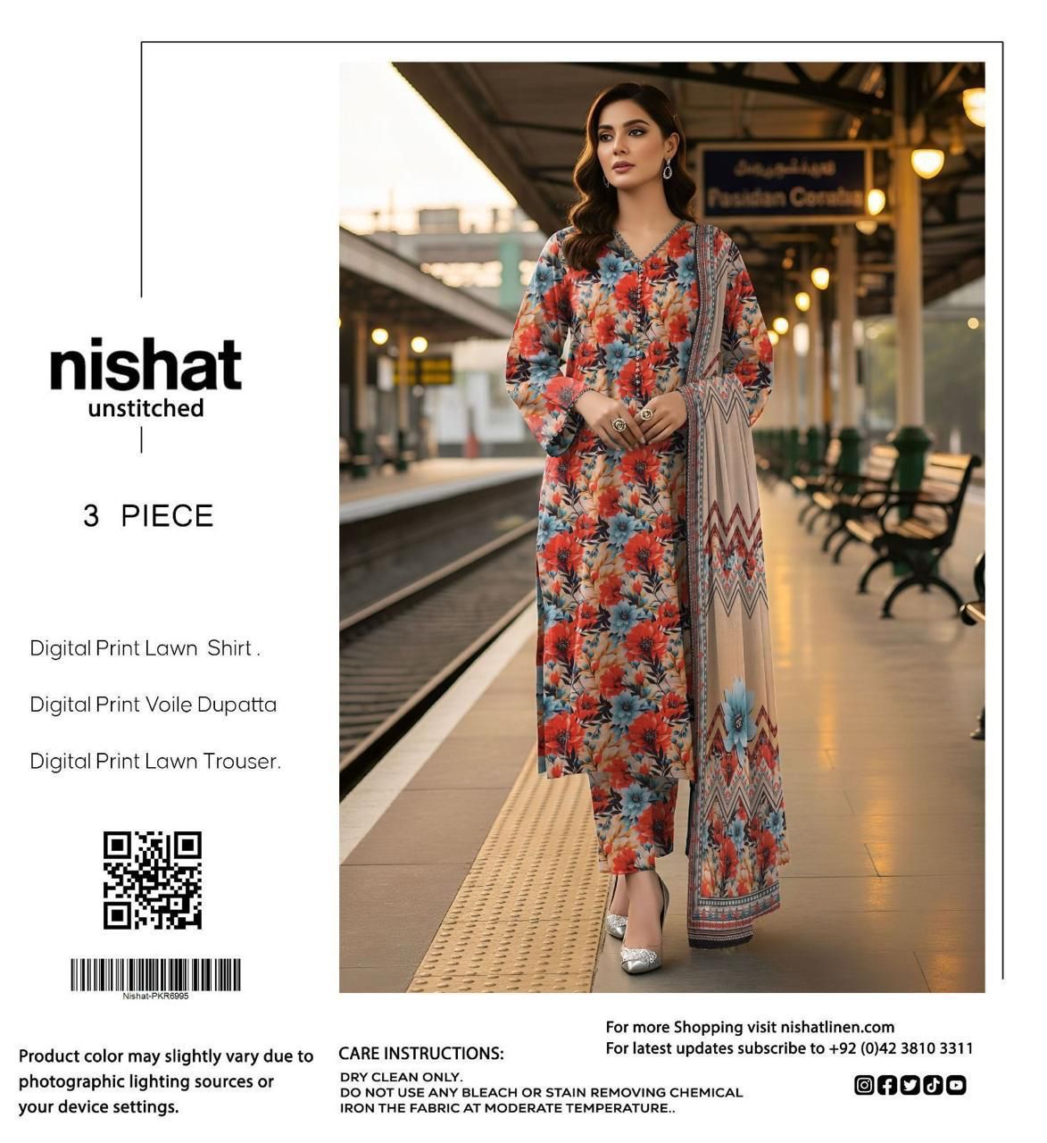 Nishat Inspired 3 Piece Unstitched Lawn Suit for Women