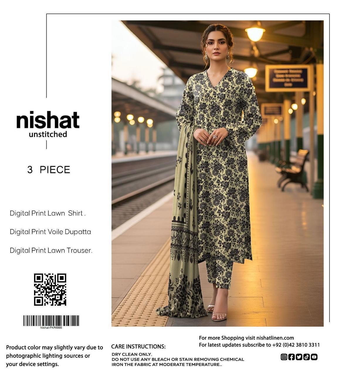 Nishat Inspired 3 Piece Unstitched Lawn Suit for Women