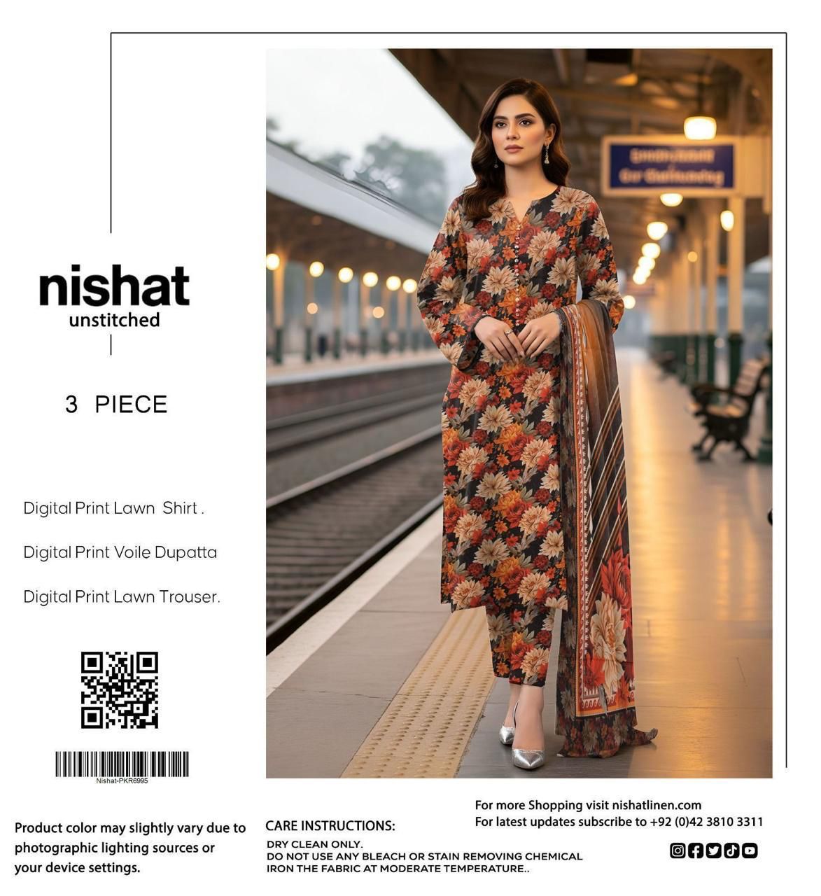 Nishat Inspired 3 Piece Unstitched Lawn Suit for Women