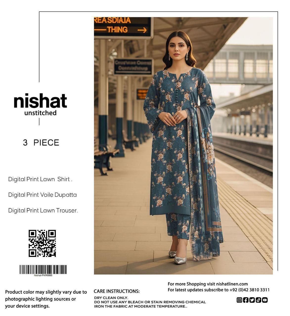 Nishat Inspired 3 Piece Unstitched Lawn Suit for Women
