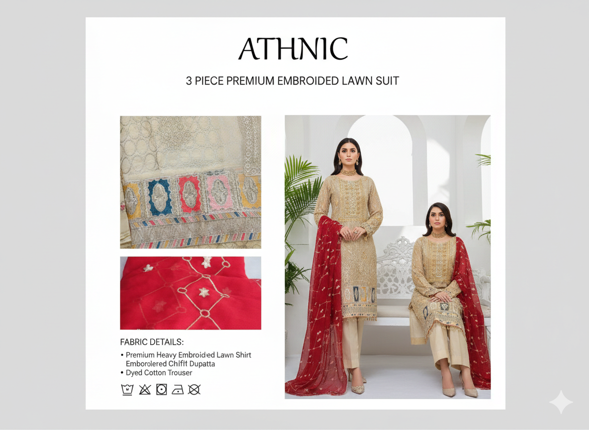 Ethnic Luxe – 3 Piece Heavy Embroidered Luxury Lawn Suit