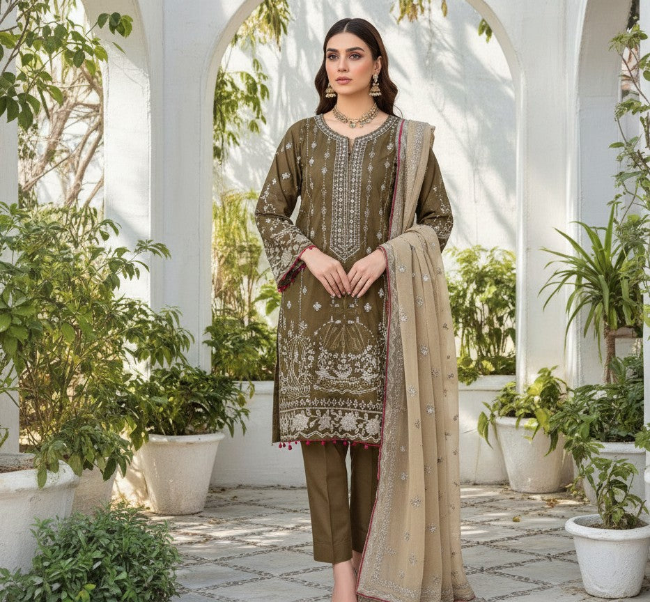 Cross Stitch 3 Piece Embroidered Patch Lawn Suit for Ladies – Summer Collection