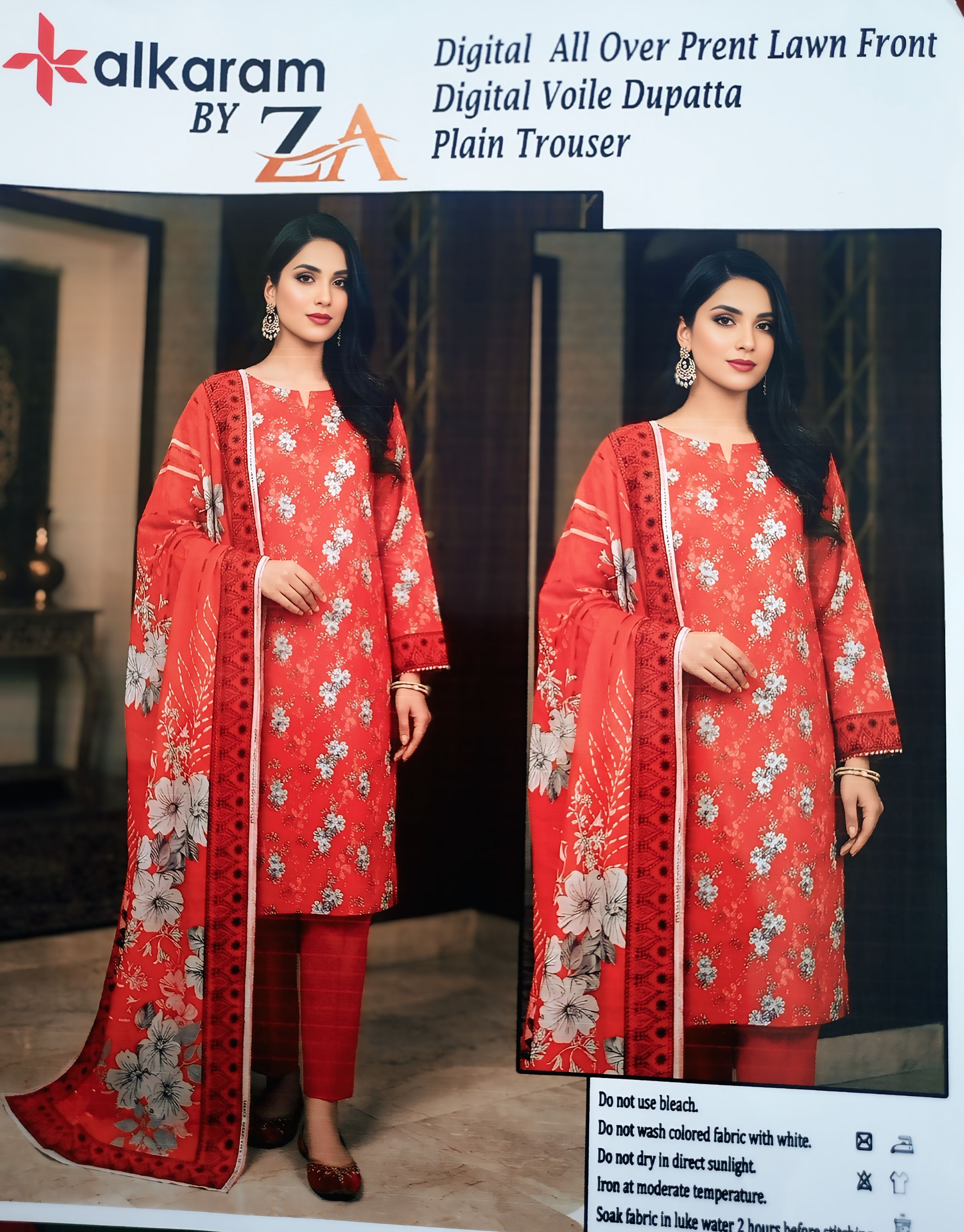 🌸 Digital Printed Lawn 3PC Suit for Women | Summer Lawn Collection | Soft Lawn Fabric with Voile Dupatta