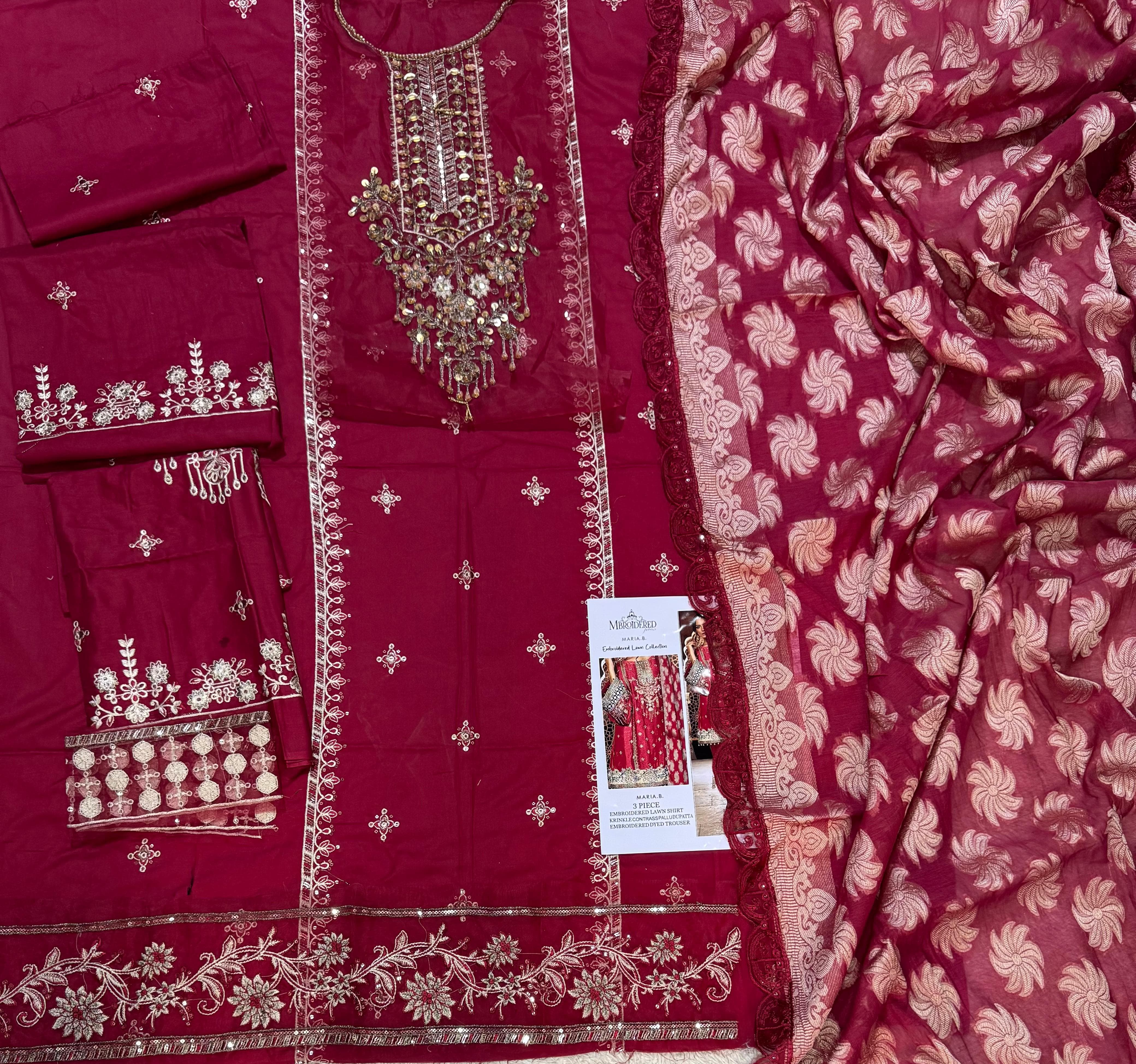 Designer Luxury Embroidered 3-Piece Lawn Suit