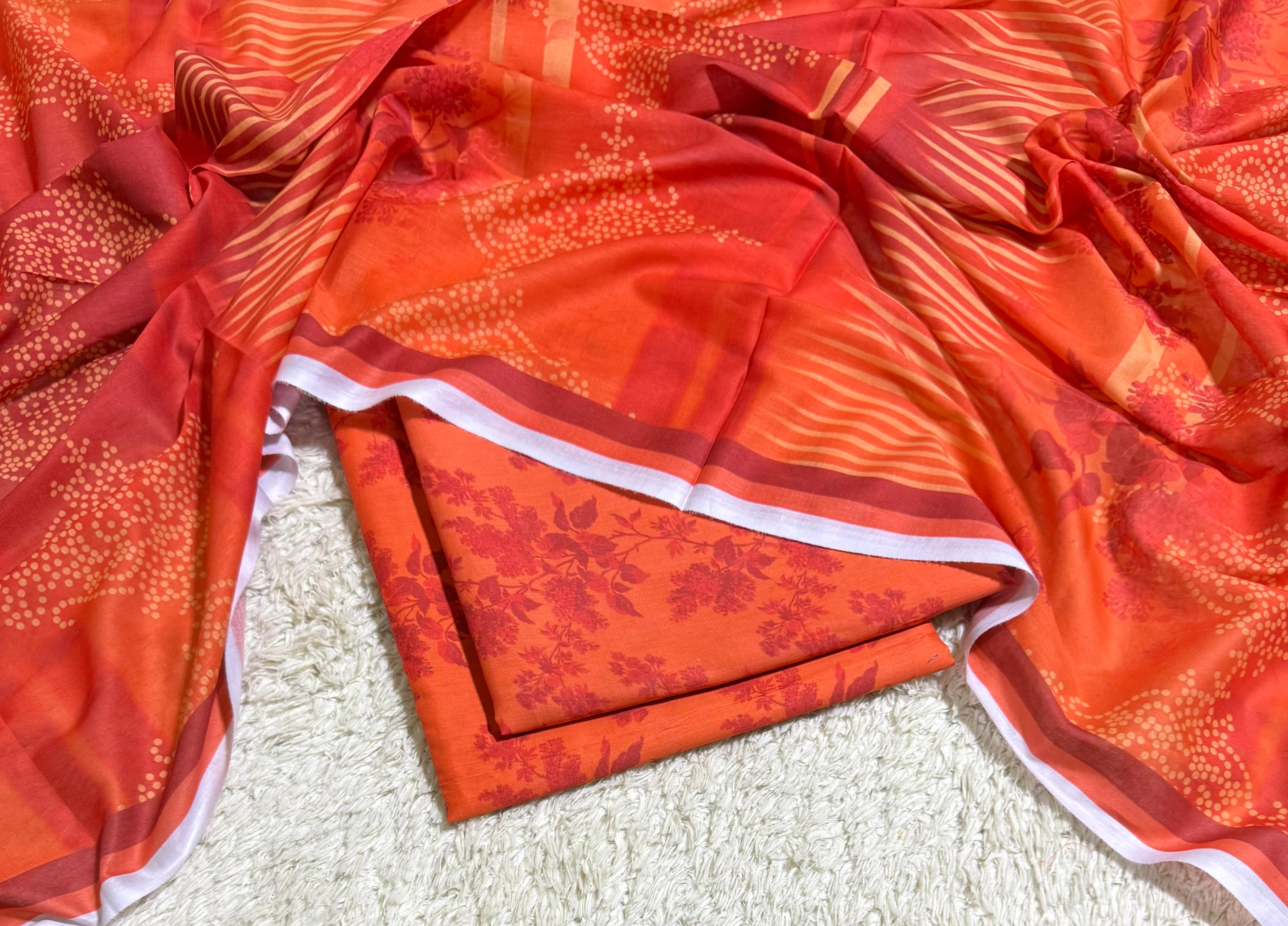 Nishat Unstitched 3 Piece Digital Printed Lawn Suit - Vibrant Orange Floral