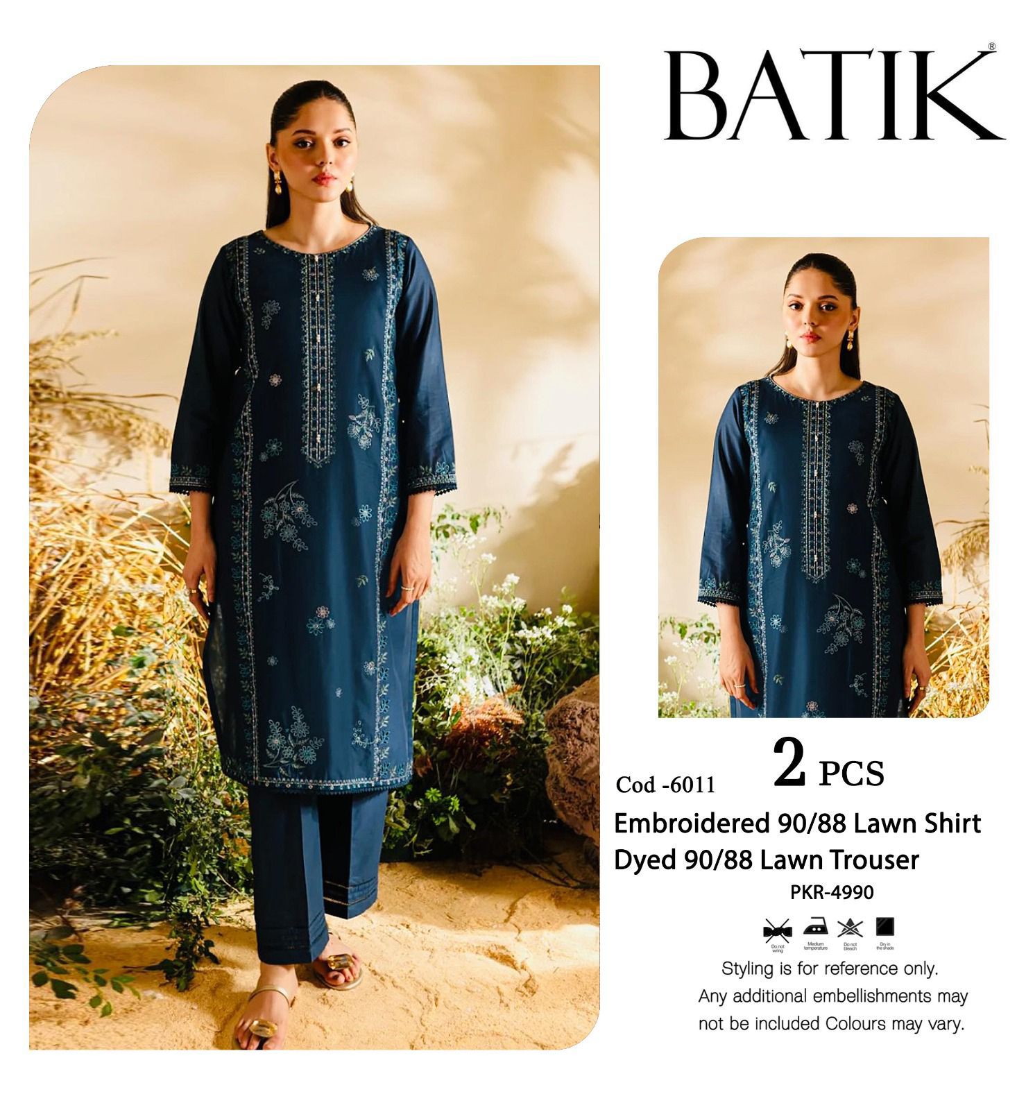 BATIK 2-Piece Teal Blue Embroidered Lawn Suit