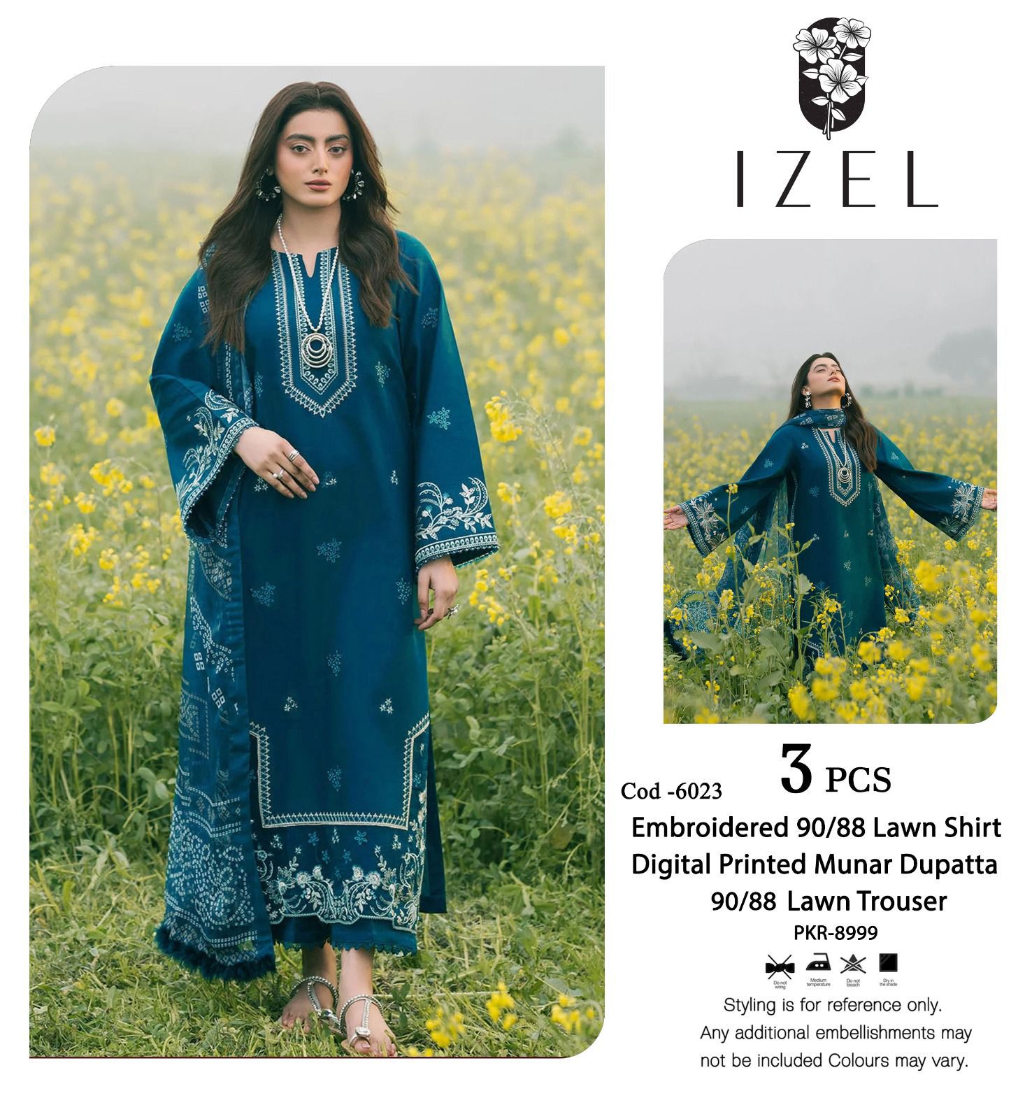 IZEL Luxury 3-Piece  Embroidered Lawn Suit