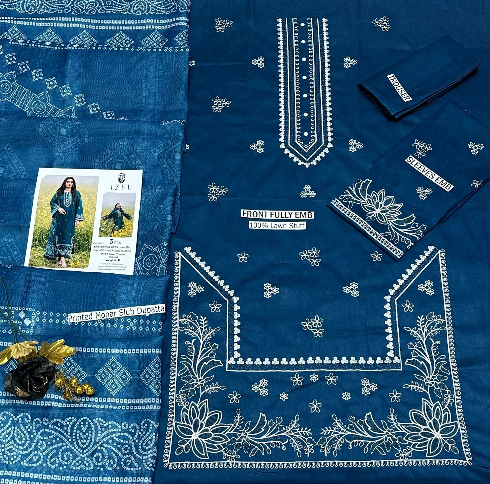 IZEL Luxury 3-Piece  Embroidered Lawn Suit