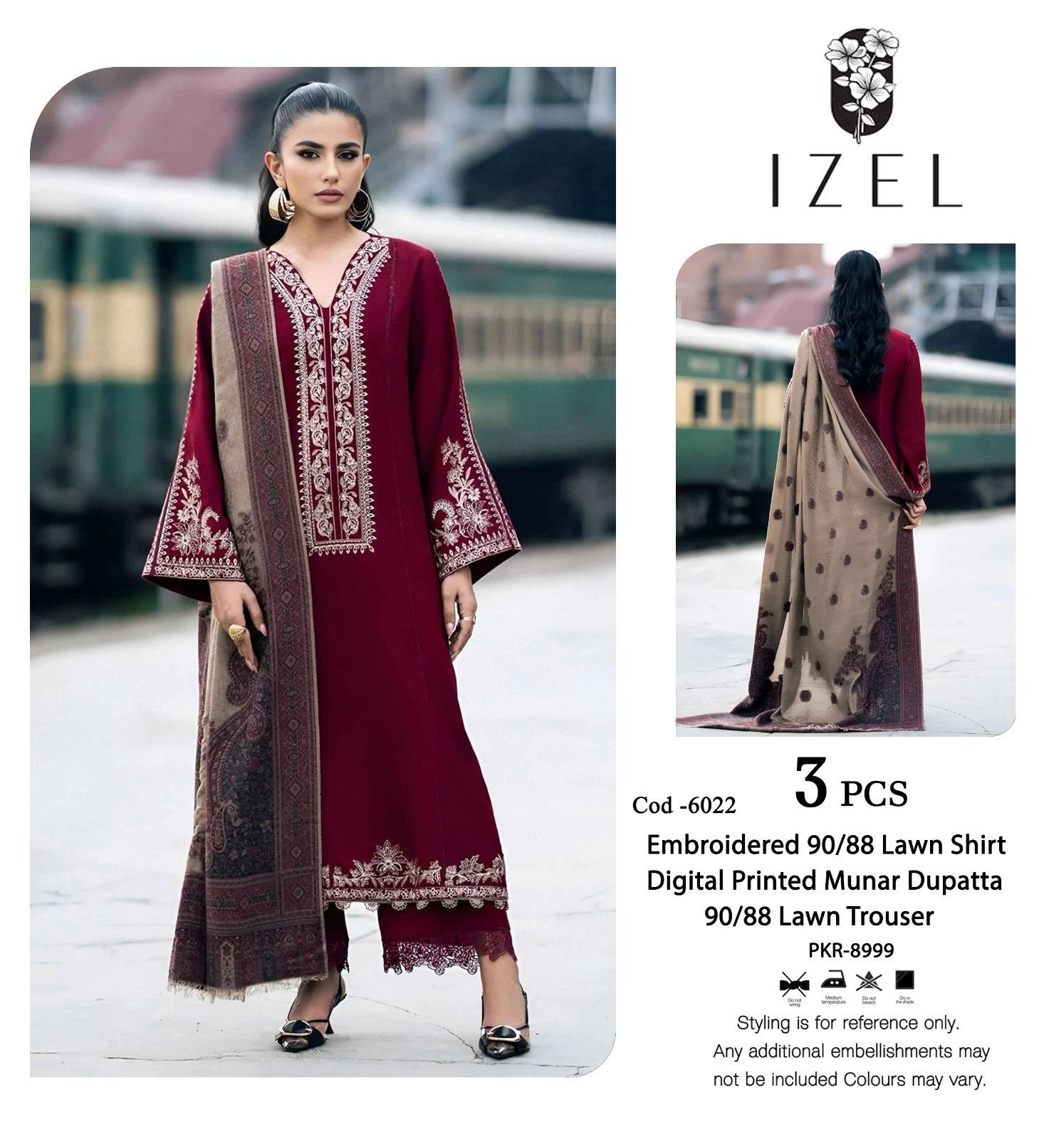 IZEL Luxury 3-Piece  Embroidered Lawn Suit