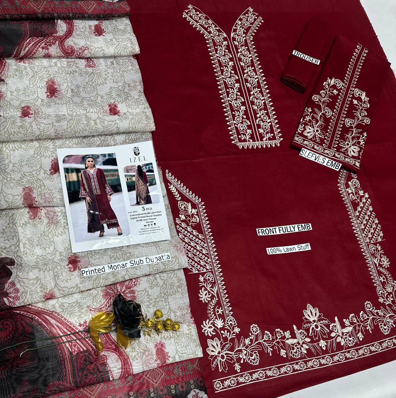 IZEL Luxury 3-Piece  Embroidered Lawn Suit