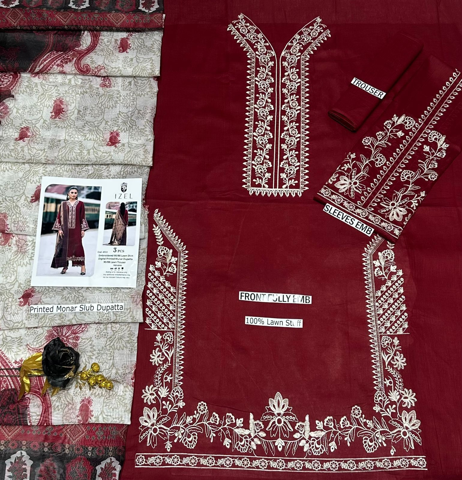IZEL Luxury 3-Piece  Embroidered Lawn Suit