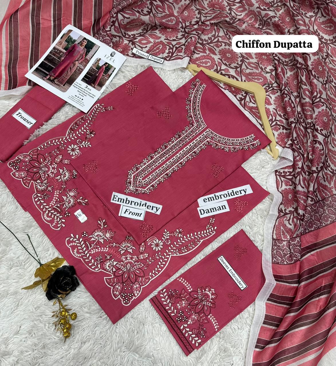 IZEL Luxury 3-Piece  Embroidered Lawn Suit