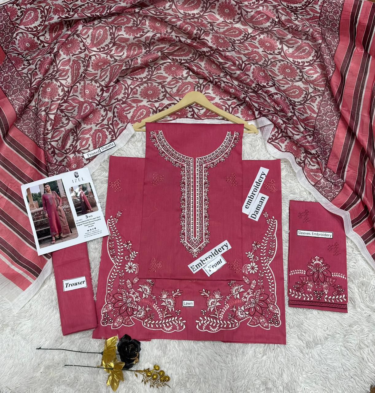 IZEL Luxury 3-Piece  Embroidered Lawn Suit