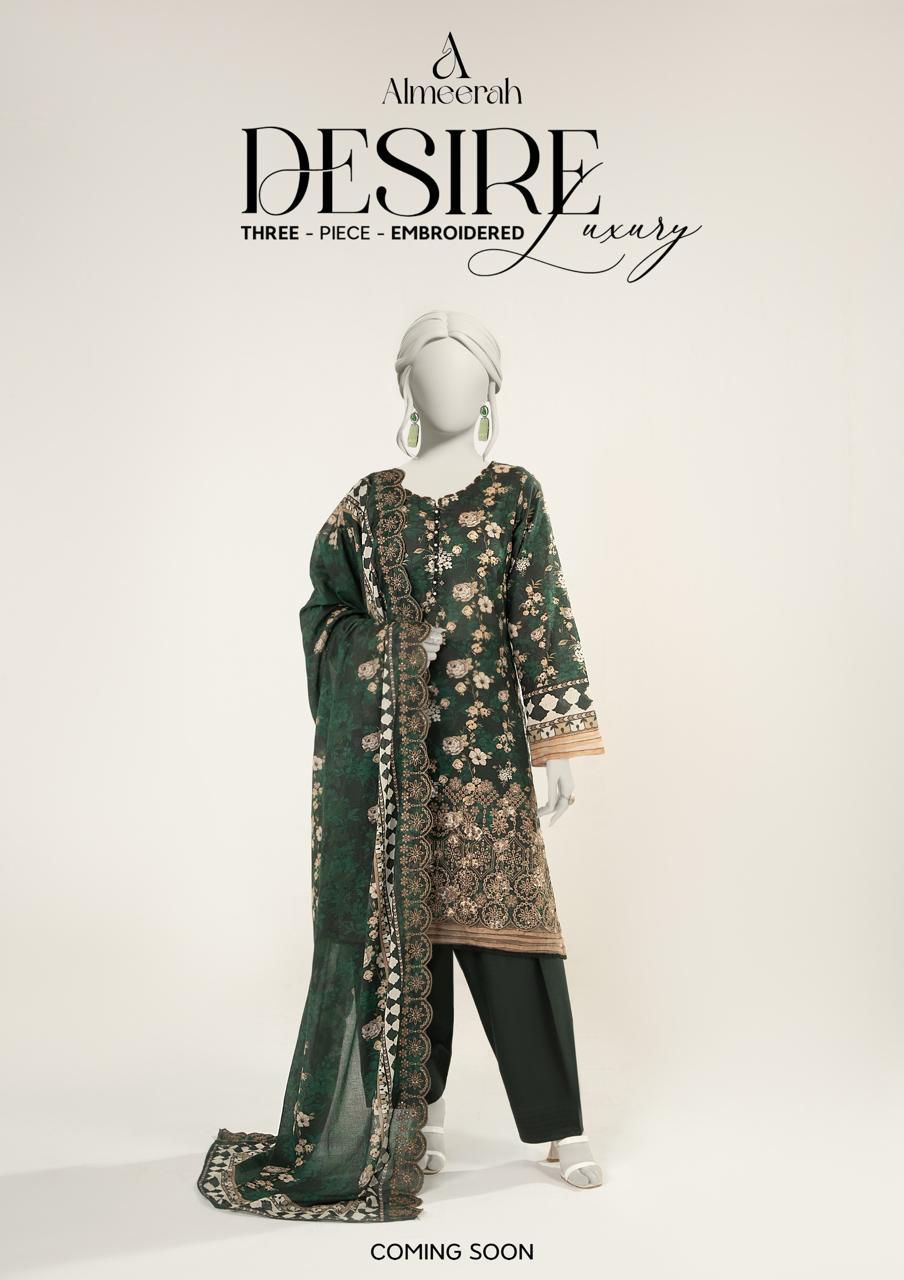 Almeerah Luxury Embroidered Lawn 3 Piece Unstitched Suit - Heavy Daman Boring Work - Premium Voil Dupatta