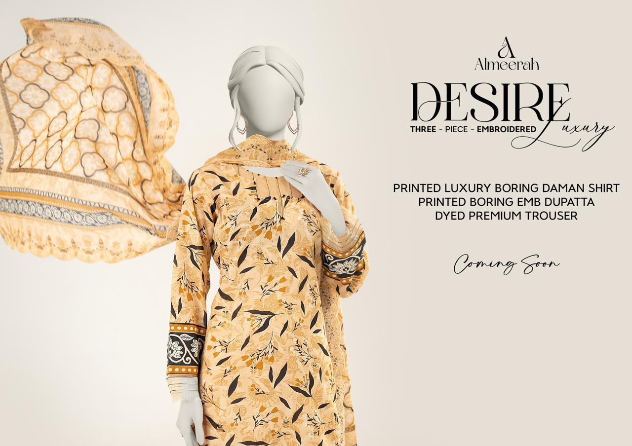 Almeerah Luxury Embroidered Lawn 3 Piece Unstitched Suit - Heavy Daman Boring Work - Premium Voil Dupatta