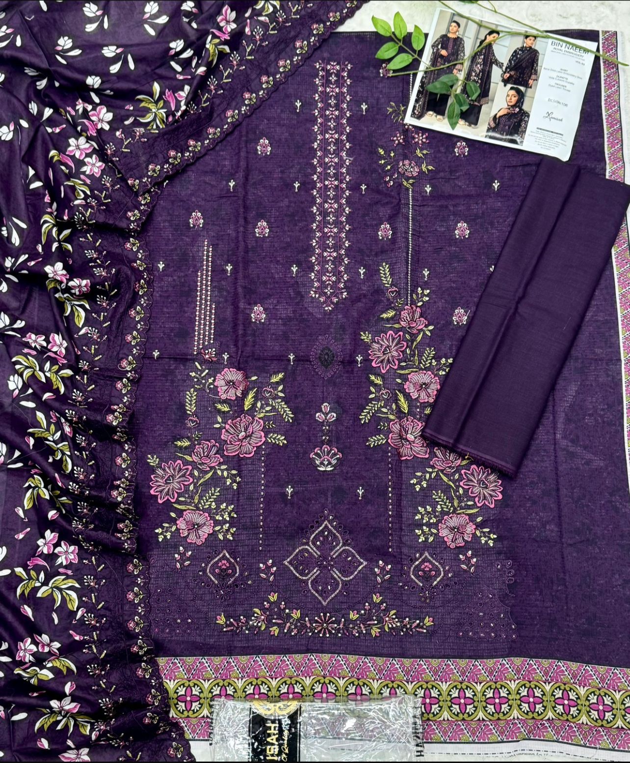 Bin Naeem by Lamisah Luxury Embroidered Doria Lawn 3 Piece Unstitched Suit - Heavy Embroidery Shirt with Cutwork Doria Lawn Dupatta