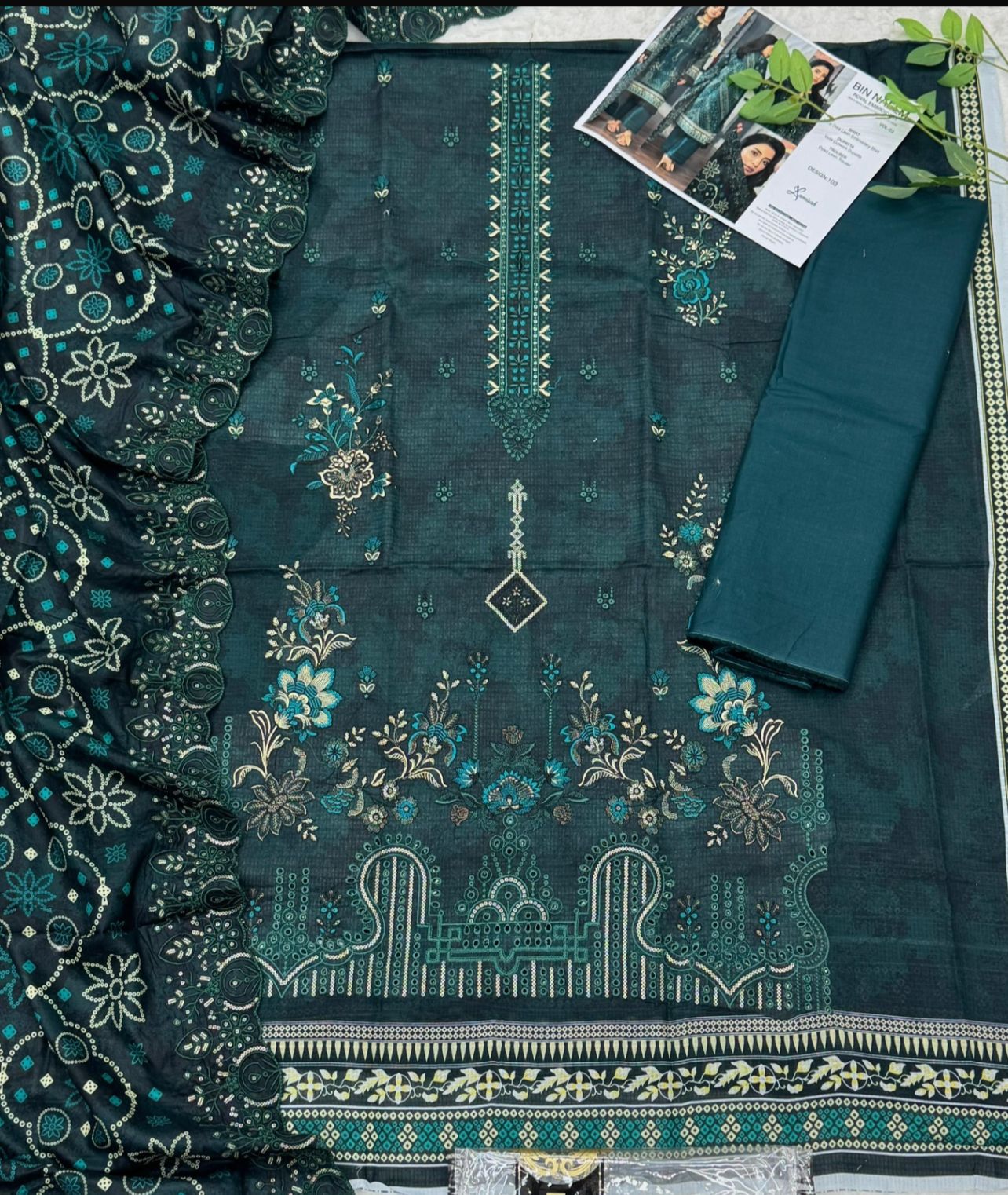 Bin Naeem by Lamisah Luxury Embroidered Doria Lawn 3 Piece Unstitched Suit - Heavy Embroidery Shirt with Cutwork Doria Lawn Dupatta