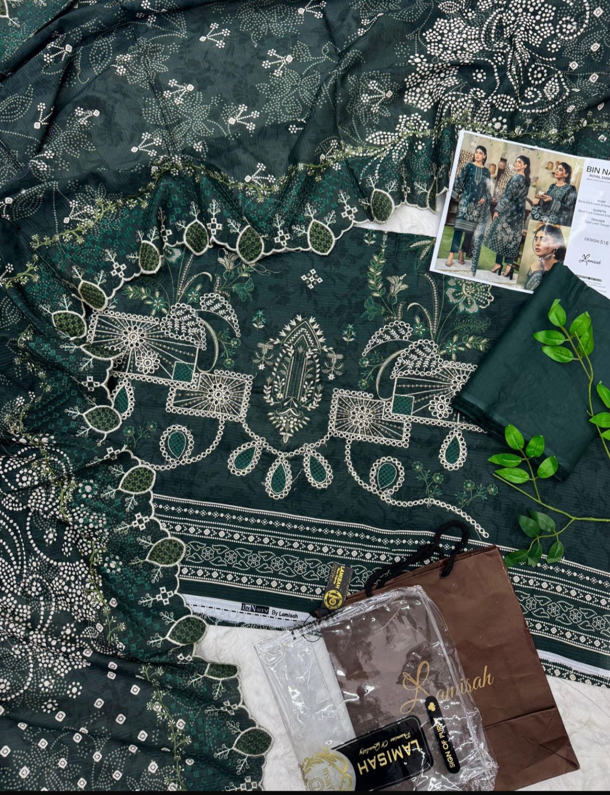Bin Naeem by Lamisah Luxury Embroidered Doria Lawn 3 Piece Unstitched Suit - Heavy Embroidery Shirt with Cutwork Doria Lawn Dupatta