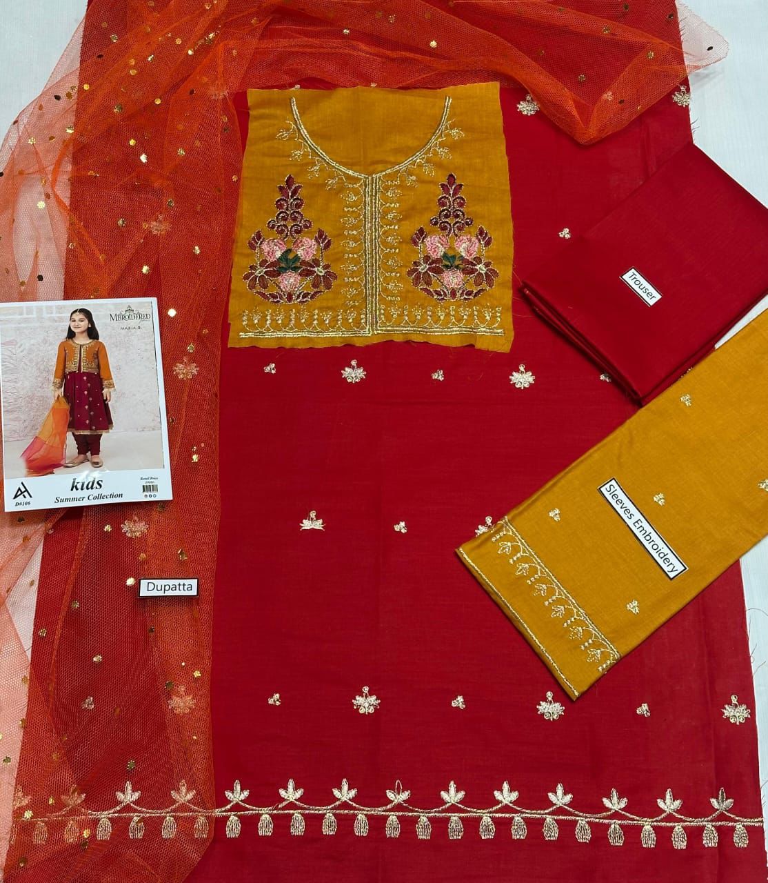✨ Maria B Kids Blue Printed Lawn 3 Piece Suit – Girls Summer Cotton Lawn Dress with Trouser & Dupatta | Soft & Comfortable Casual Wear