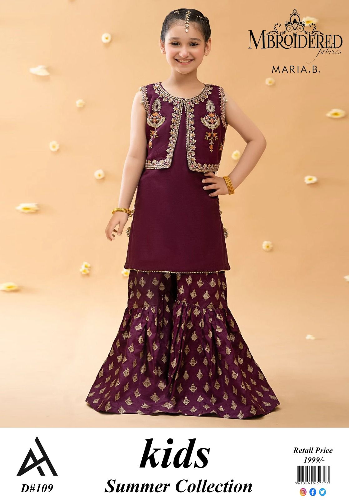 ✨ Maria B Kids Blue Printed Lawn 3 Piece Suit – Girls Summer Cotton Lawn Dress with Trouser & Dupatta | Soft & Comfortable Casual Wear