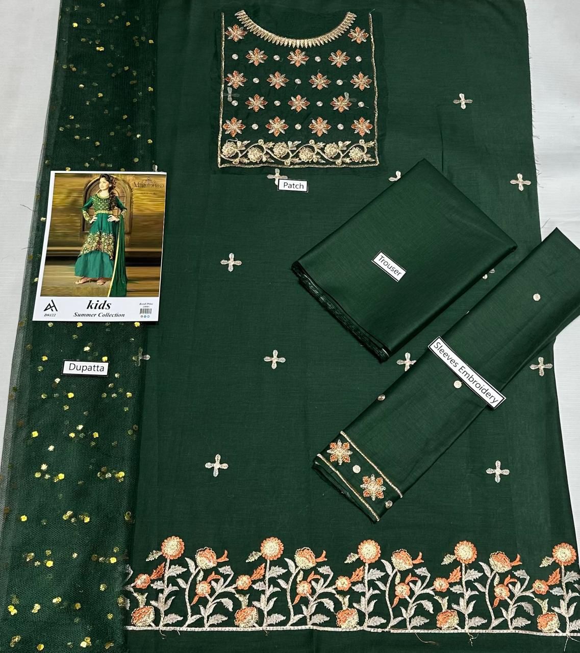 ✨ Maria B Kids Blue Printed Lawn 3 Piece Suit – Girls Summer Cotton Lawn Dress with Trouser & Dupatta | Soft & Comfortable Casual Wear