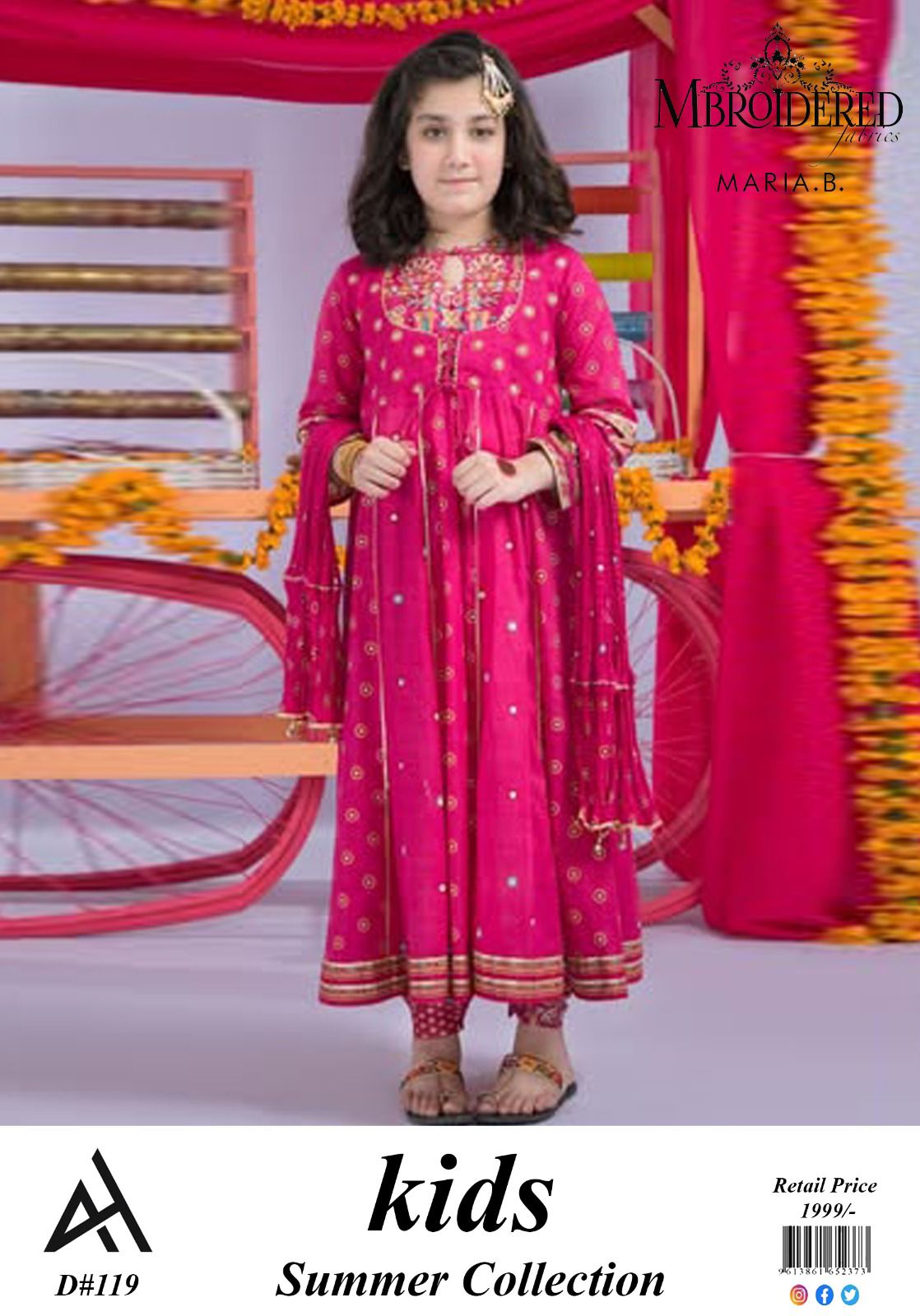 ✨ Maria B Kids Blue Printed Lawn 3 Piece Suit – Girls Summer Cotton Lawn Dress with Trouser & Dupatta | Soft & Comfortable Casual Wear