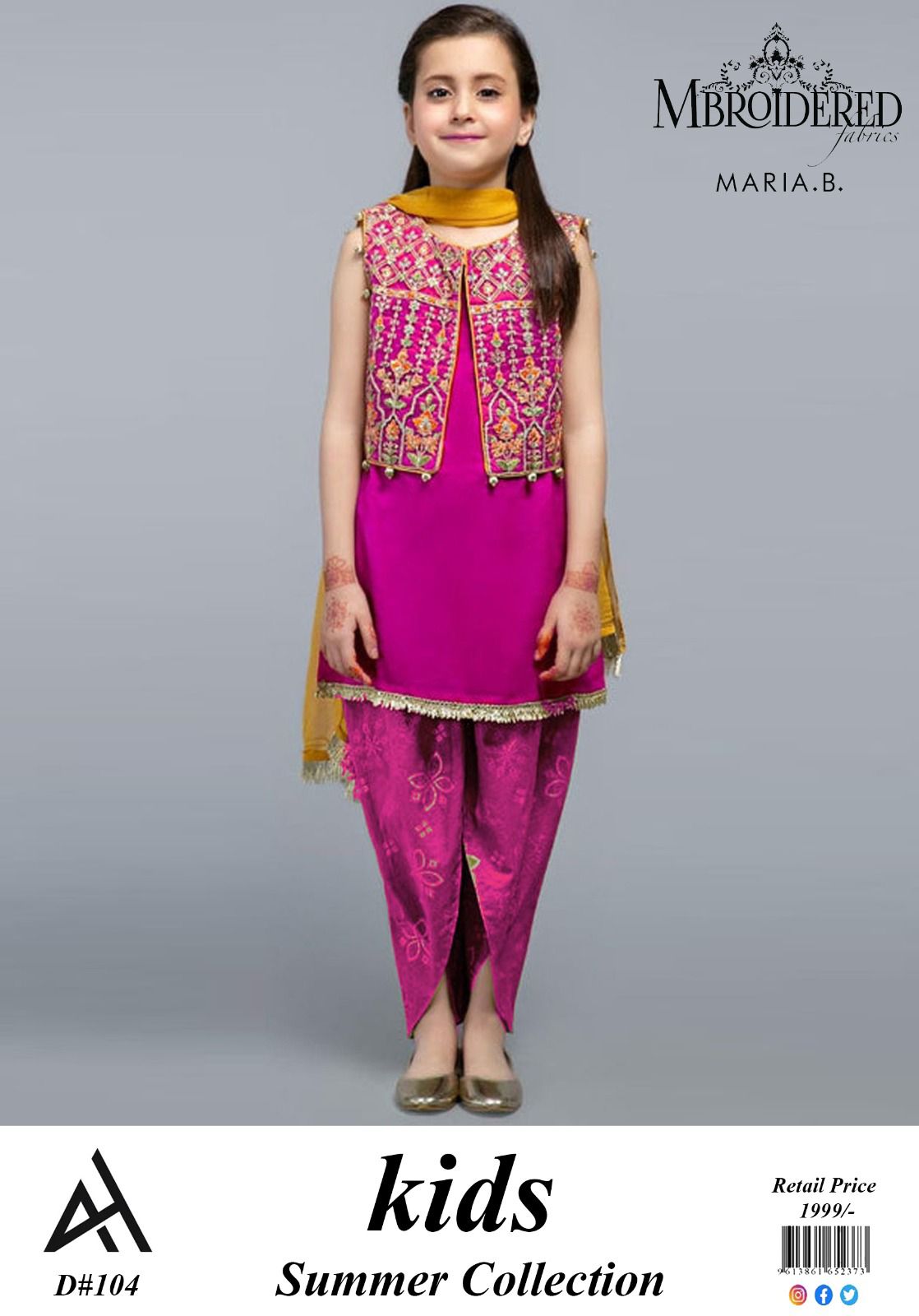 ✨ Maria B Kids Blue Printed Lawn 3 Piece Suit – Girls Summer Cotton Lawn Dress with Trouser & Dupatta | Soft & Comfortable Casual Wear