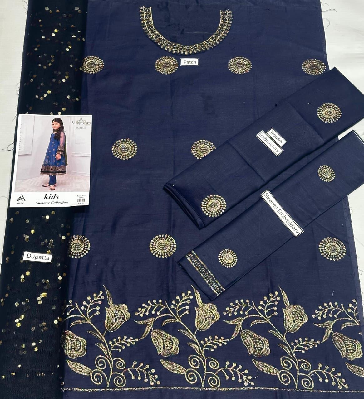 ✨ Maria B Kids Blue Printed Lawn 3 Piece Suit – Girls Summer Cotton Lawn Dress with Trouser & Dupatta | Soft & Comfortable Casual Wear