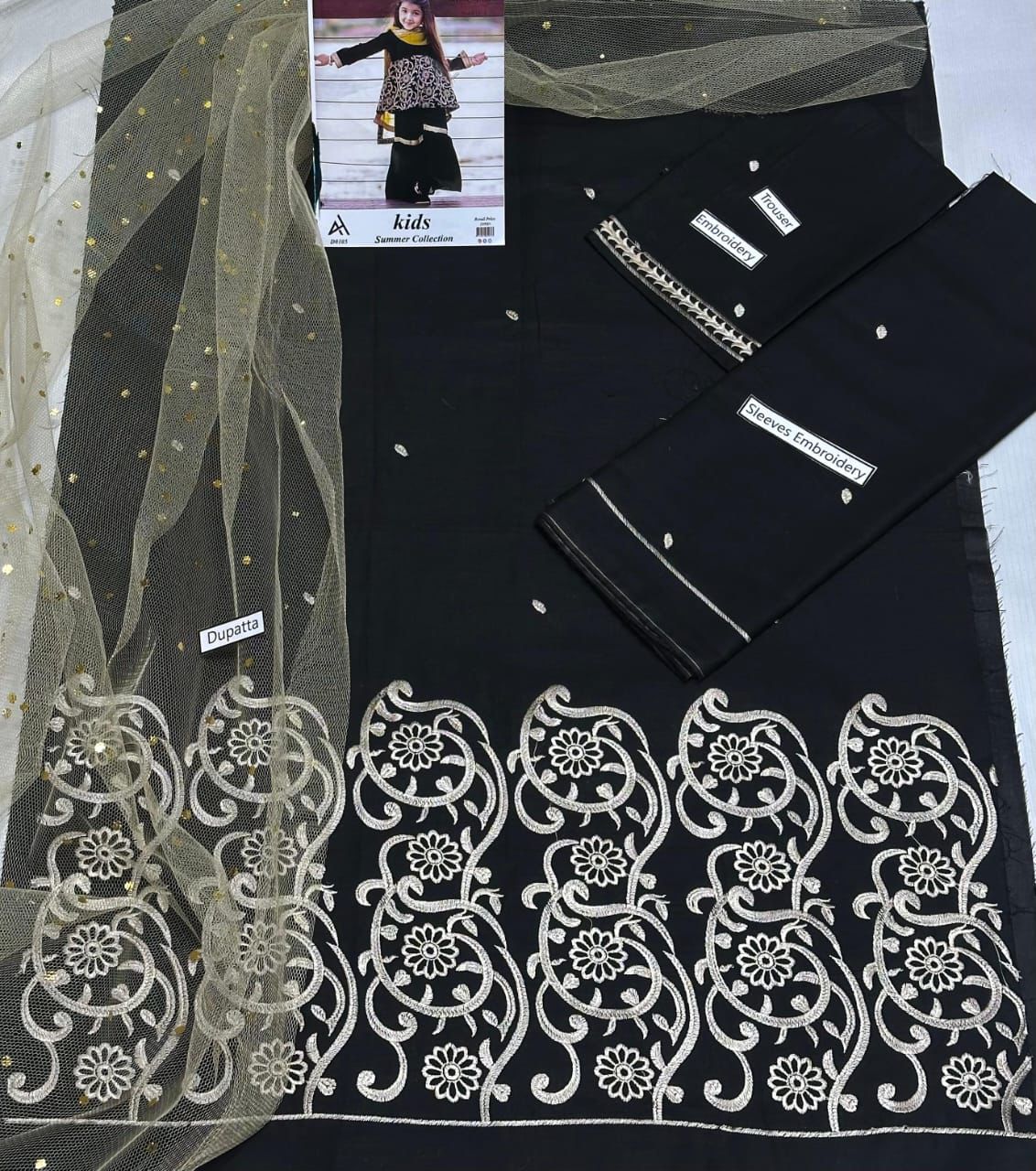 ✨ Maria B Kids Blue Printed Lawn 3 Piece Suit – Girls Summer Cotton Lawn Dress with Trouser & Dupatta | Soft & Comfortable Casual Wear