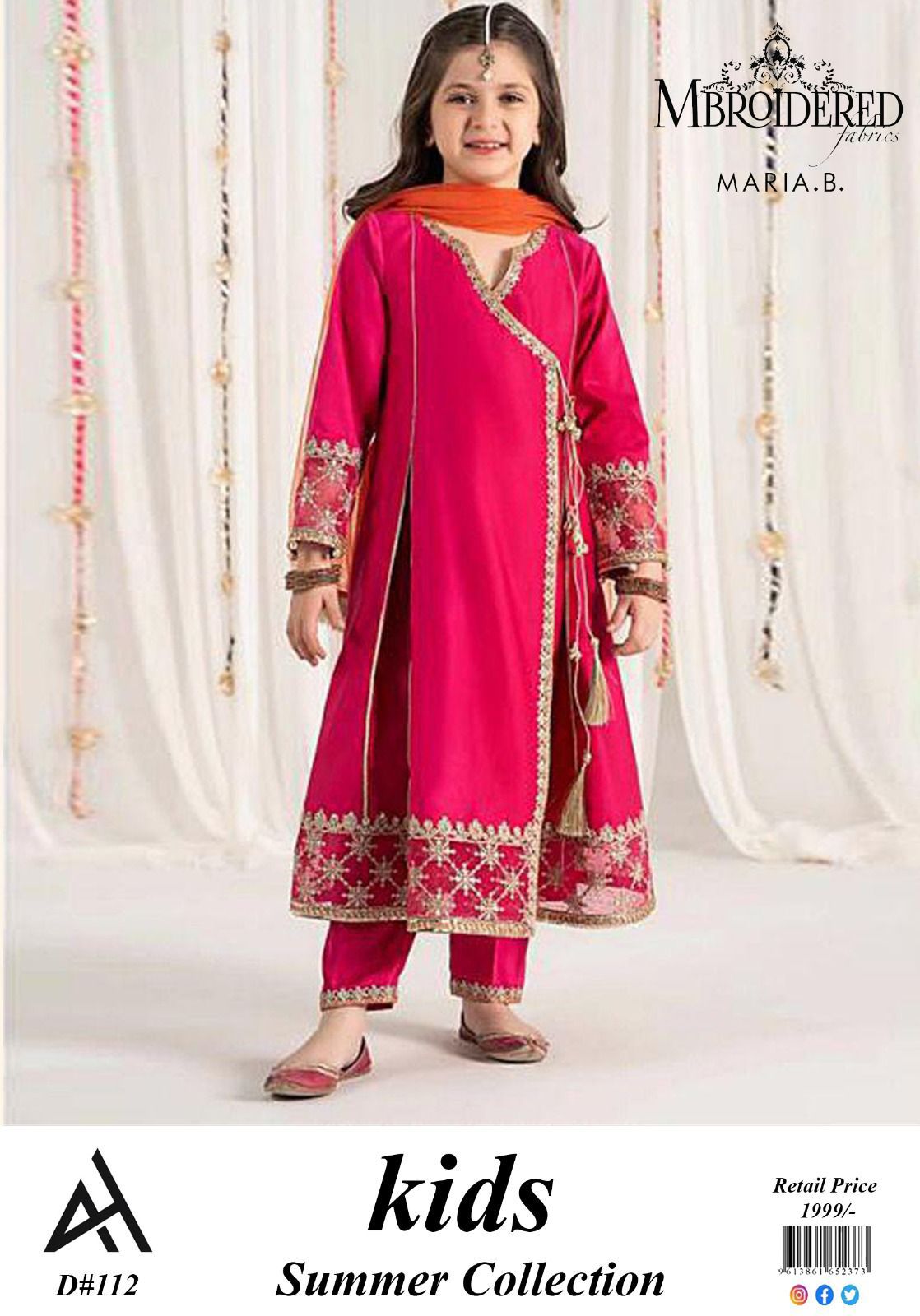 ✨ Maria B Kids Blue Printed Lawn 3 Piece Suit – Girls Summer Cotton Lawn Dress with Trouser & Dupatta | Soft & Comfortable Casual Wear