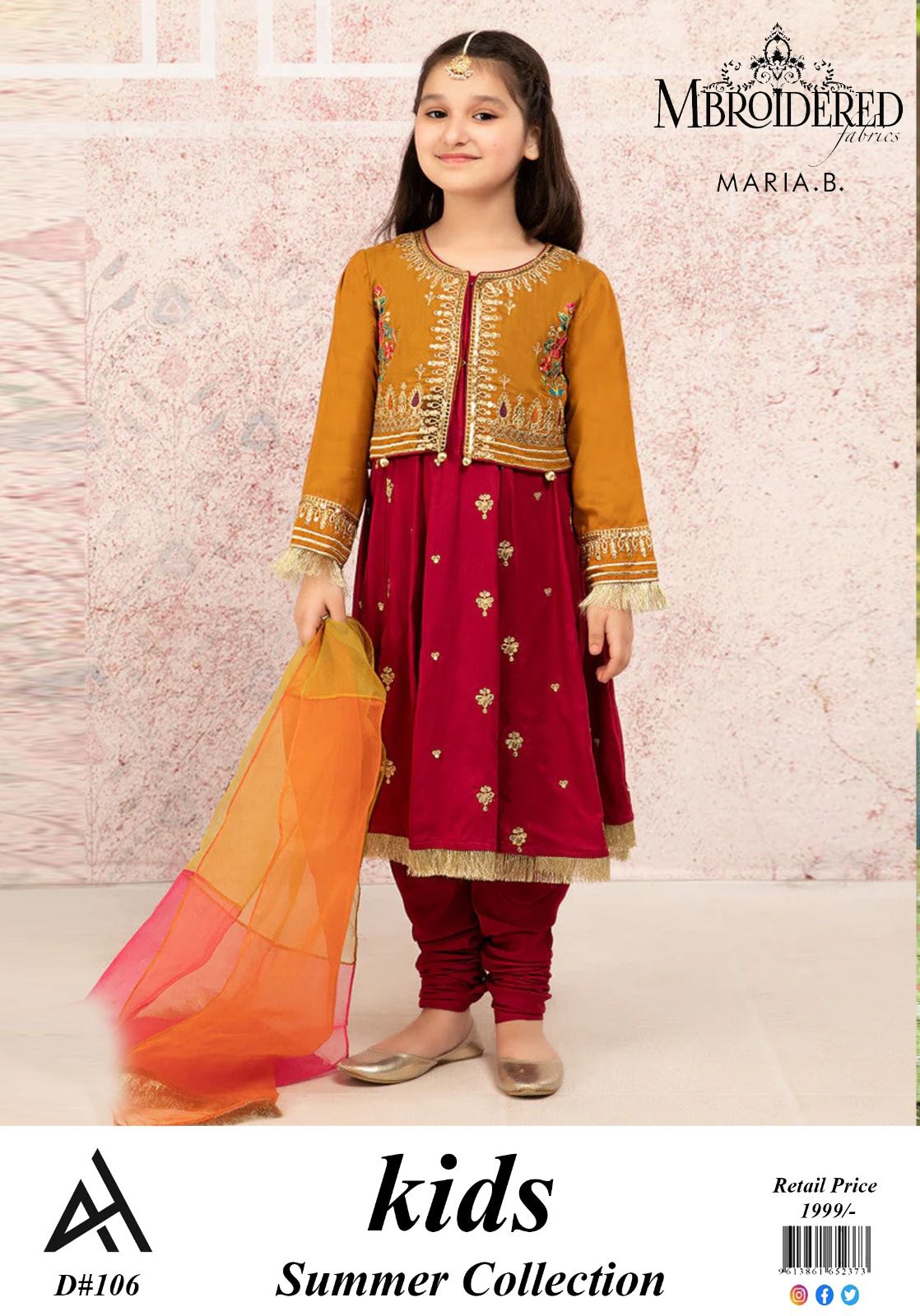 ✨ Maria B Kids Blue Printed Lawn 3 Piece Suit – Girls Summer Cotton Lawn Dress with Trouser & Dupatta | Soft & Comfortable Casual Wear