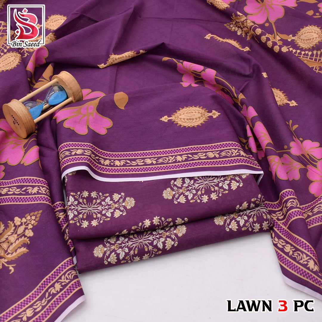 🌸 Bin Saeed Digital Printed Lawn 3PC Suit 2026 – Premium Summer Lawn Dress with Printed Dupatta | Soft Comfortable Lawn for Women | Elegant Casual & Party Wear
