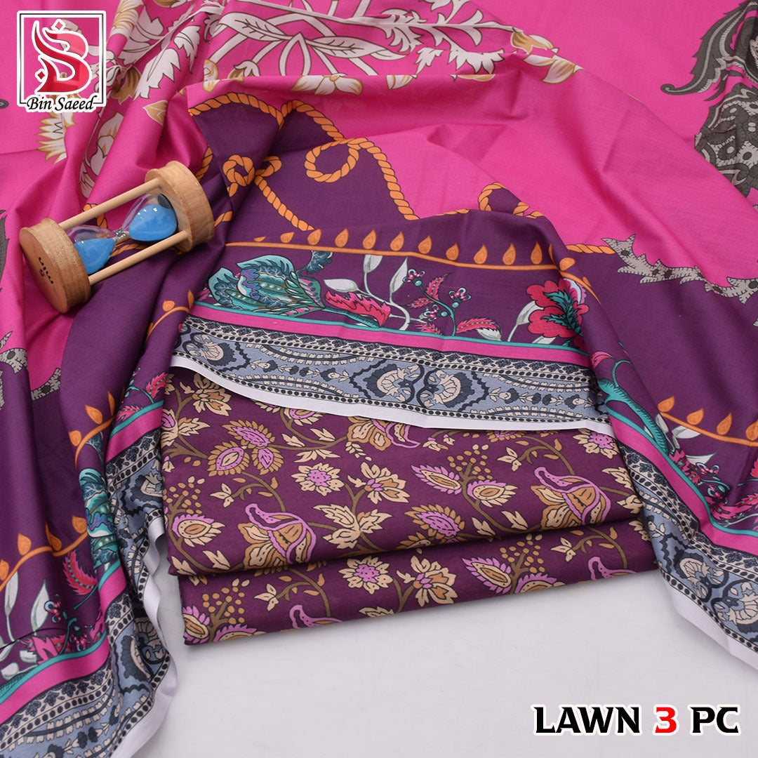 🌸 Bin Saeed Digital Printed Lawn 3PC Suit 2026 – Premium Summer Lawn Dress with Printed Dupatta | Soft Comfortable Lawn for Women | Elegant Casual & Party Wear