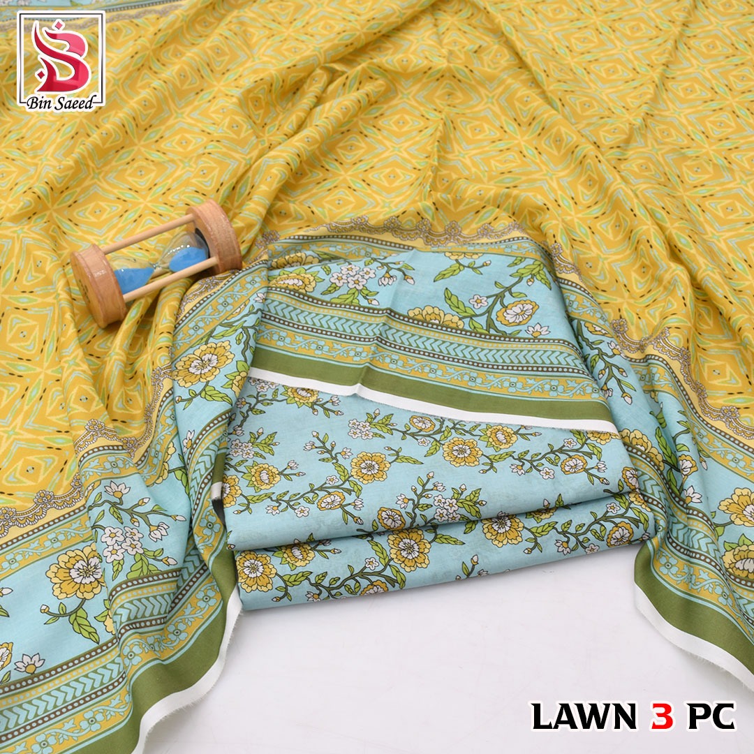 🌸 Bin Saeed Digital Printed Lawn 3PC Suit 2026 – Premium Summer Lawn Dress with Printed Dupatta | Soft Comfortable Lawn for Women | Elegant Casual & Party Wear