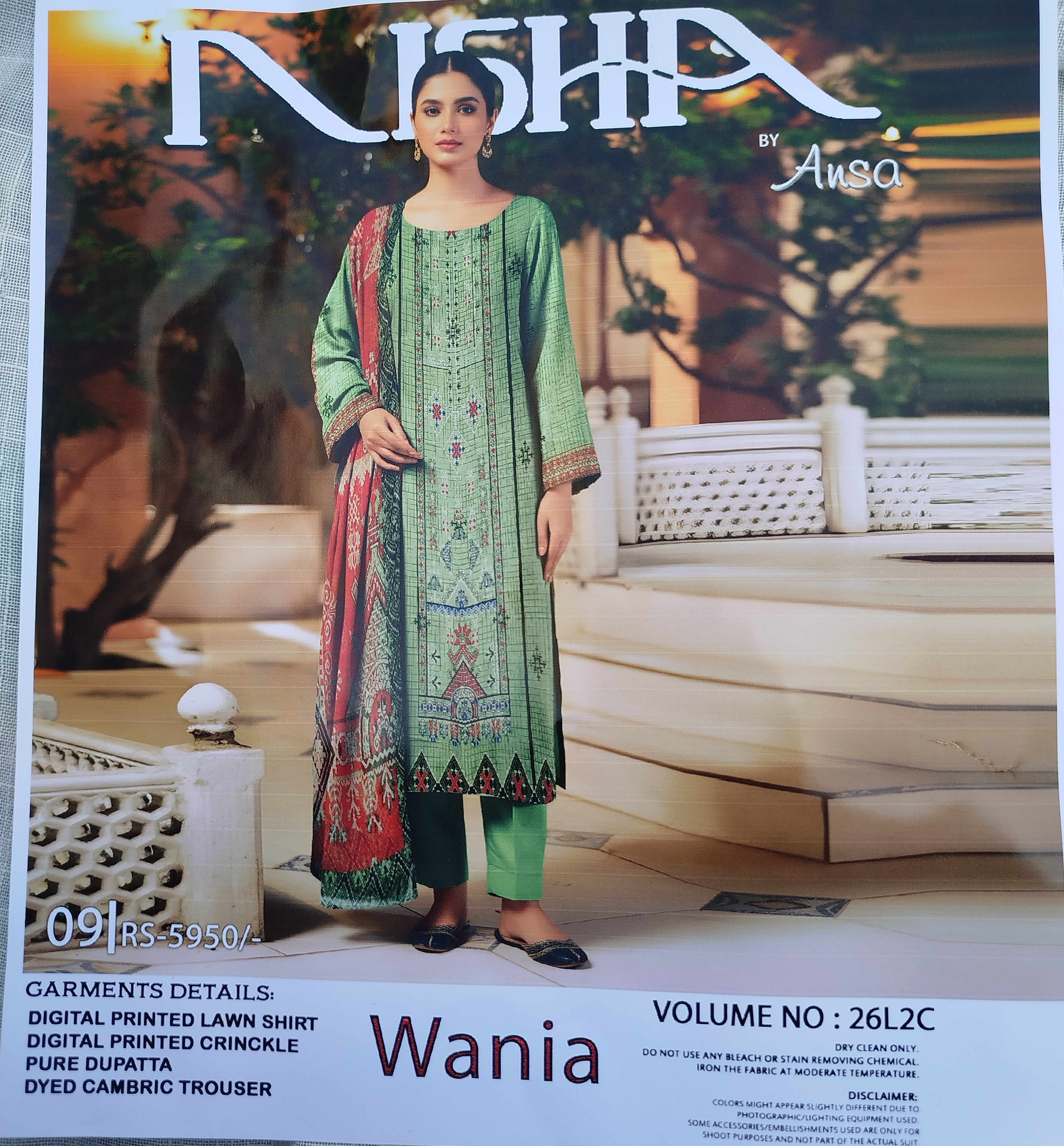 Nisha Lawn Wania Green 3 Piece Digital Printed Lawn Suit for Women