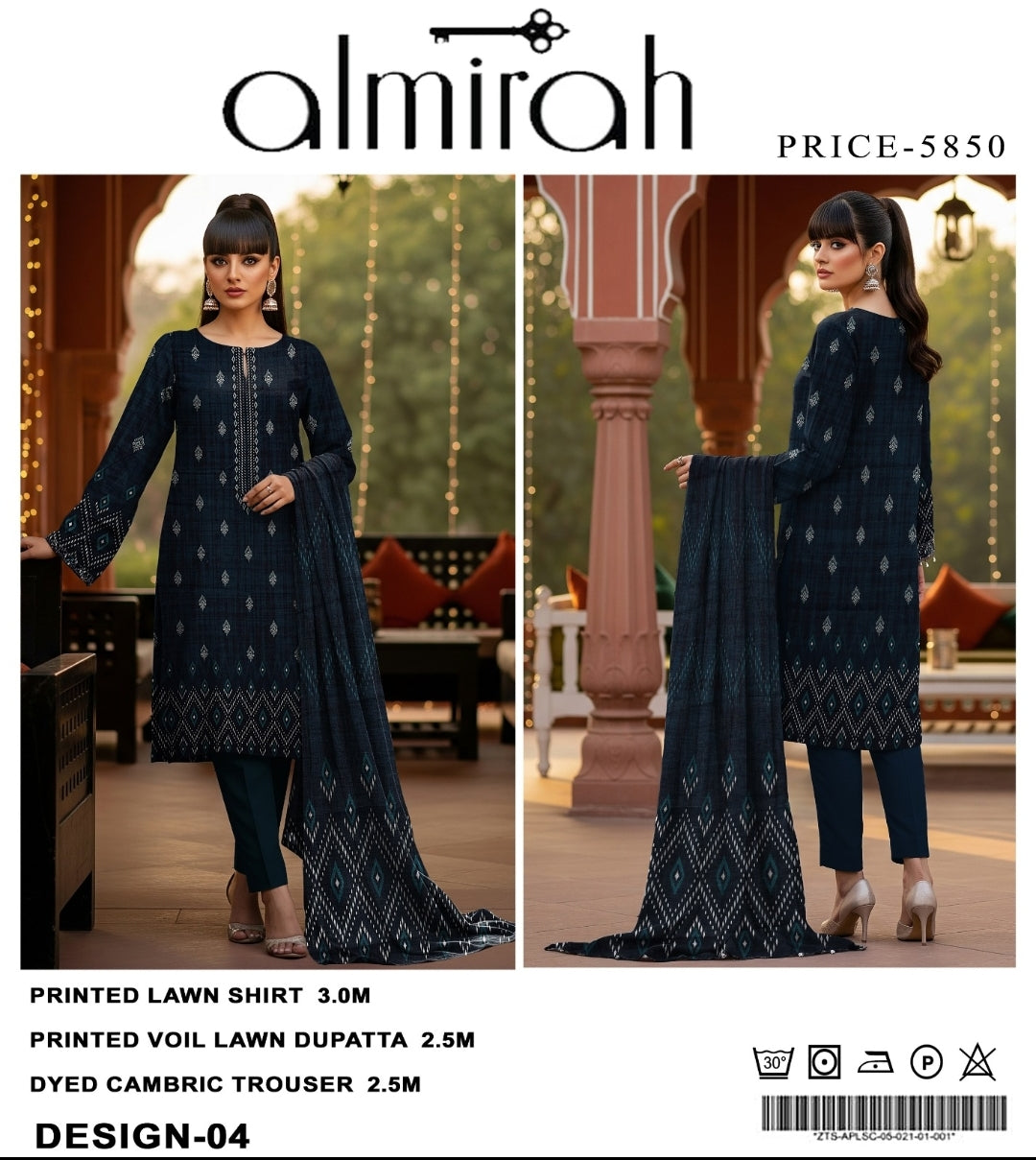 Almirah Inspired Printed Lawn 3-Piece Suit | Premium Lawn Shirt Voil Dupatta & Dyed Cambric Trouser | Summer Collection 2026