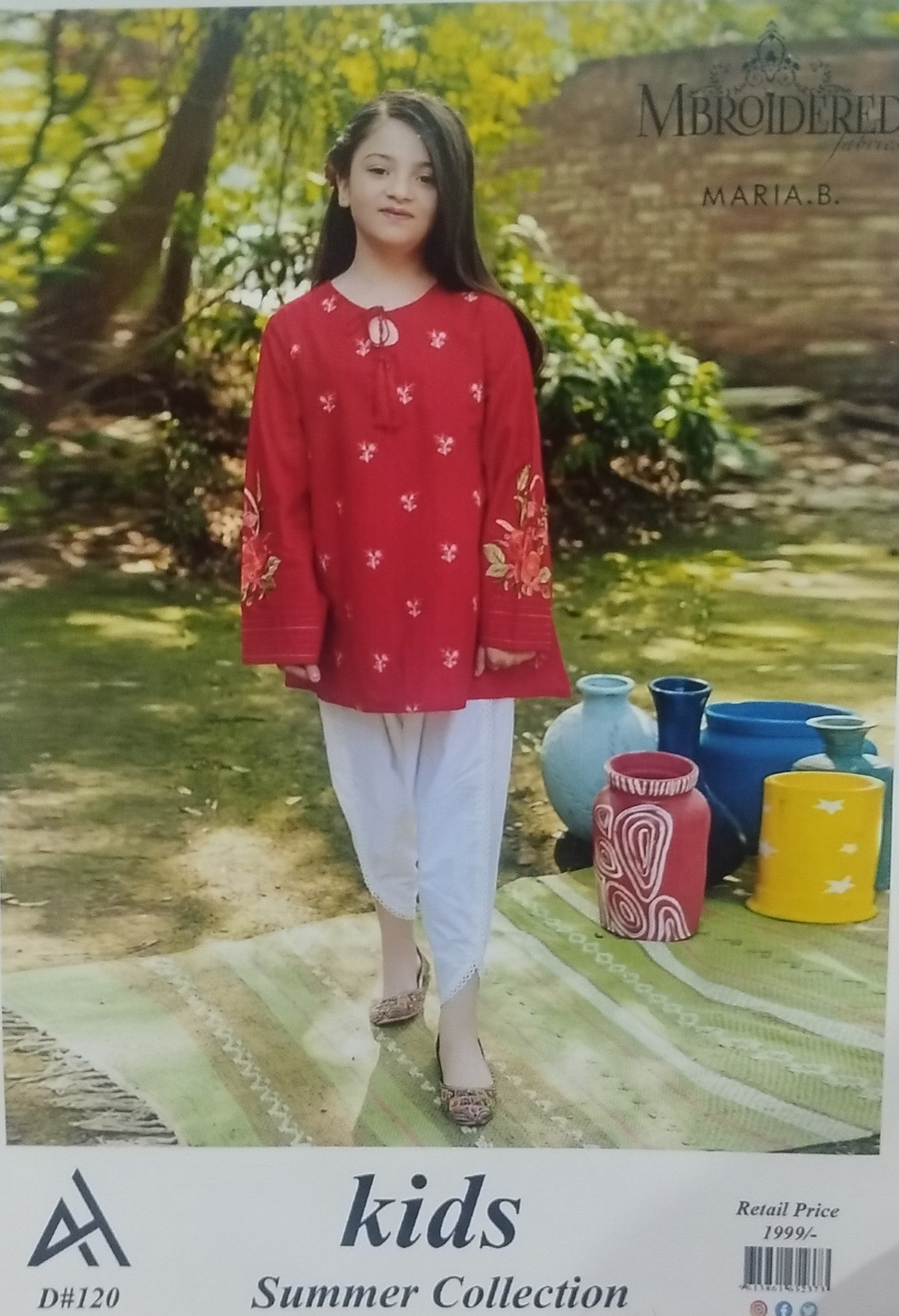 ✨ Maria B Kids Blue Printed Lawn 3 Piece Suit – Girls Summer Cotton Lawn Dress with Trouser & Dupatta | Soft & Comfortable Casual Wear